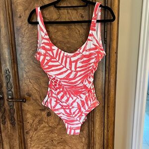 Carmen Marc Valvo Pink and White One Piece Swimsuit with Sweetheart Neckline